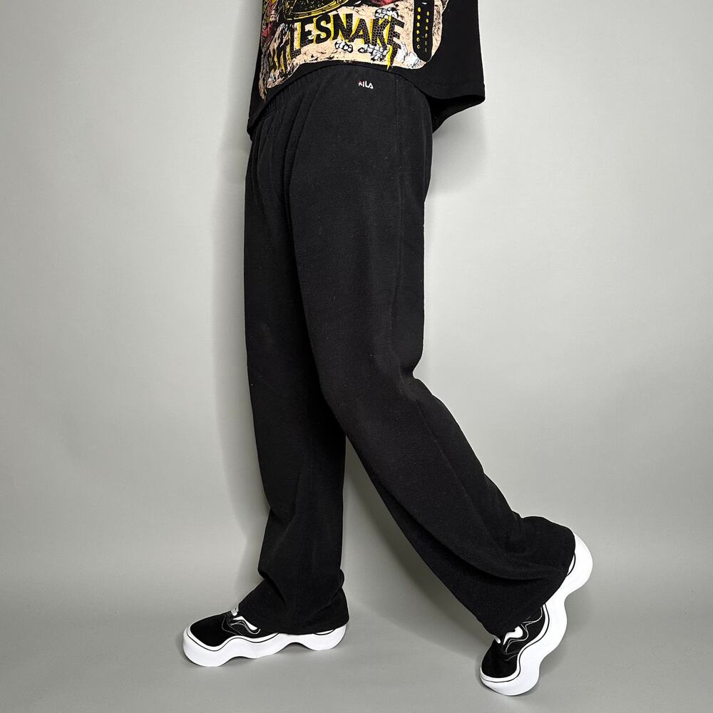 Vintage 90s Fila Sweatpants Mens XL Baggy Jet Black Fleece White Logo